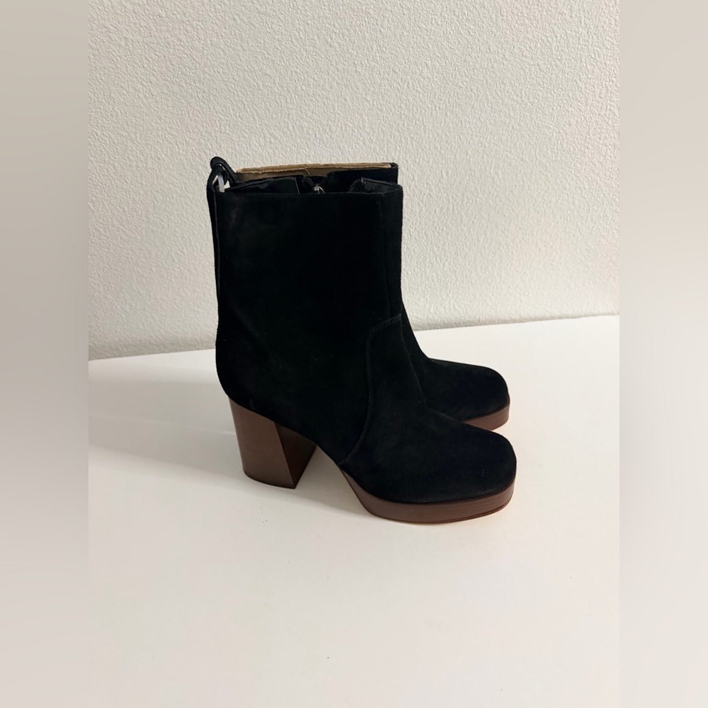 MARC FISHER Black Suede Leather MARYSA Block Heel Platform Ankle Boots Sz 9.5